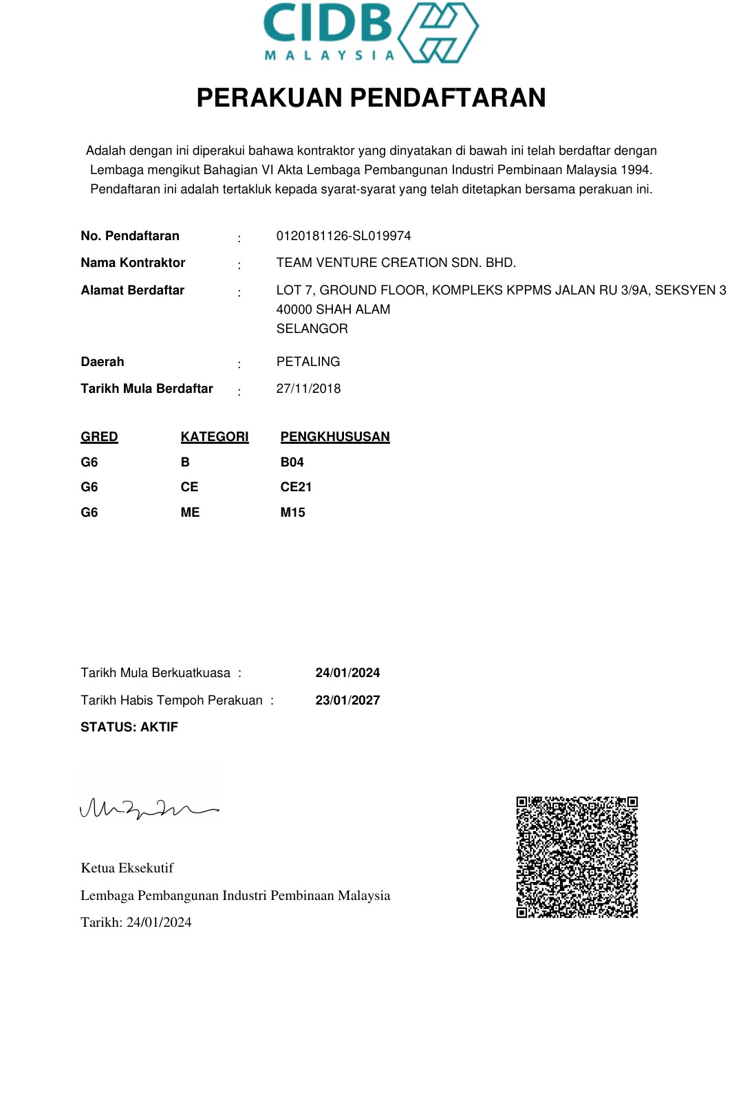 CIDB Perakuan Pendaftaran